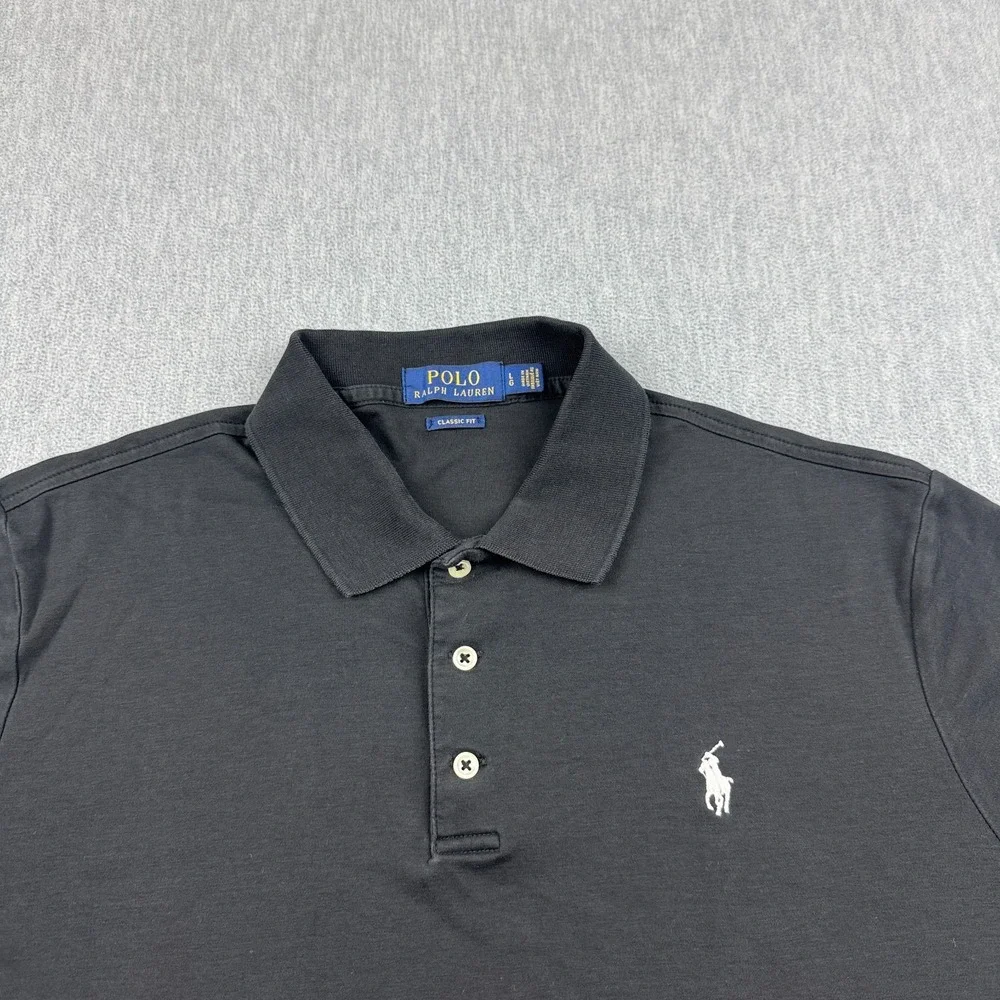 Polo Ralph Lauren Shirt Mens Large Black Short Sleeve Pony Rugby‎ Classic Casual